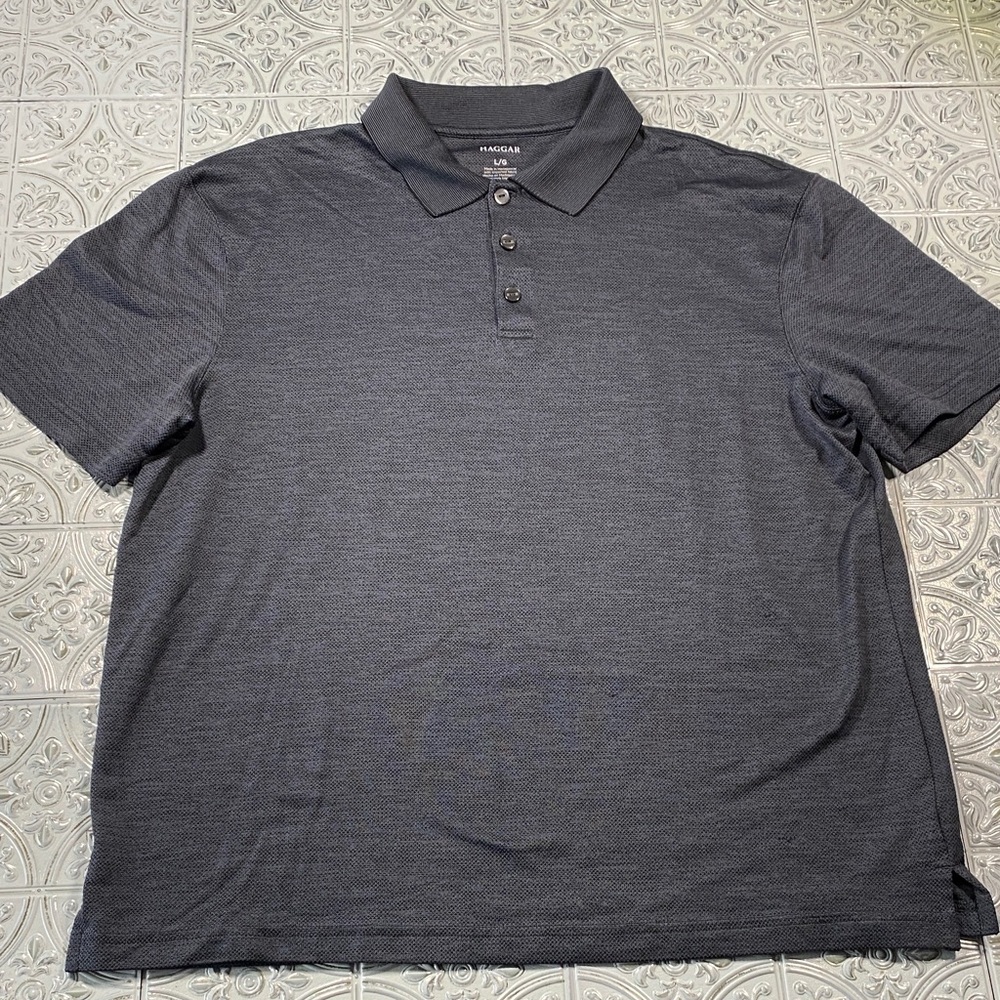 Haggar Men's Gray Short Sleeve Polo Shirt - Size Large